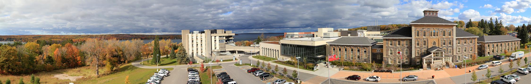 An Aerial shot of Waypoint's Atrium and Admin buildings.